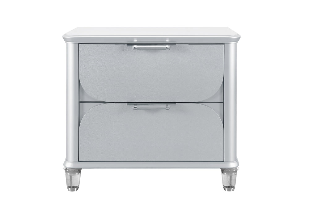 English Elm LAURA Silver Nightstand with Spacious Drawers, Textured Fronts & Acrylic Legs for Modern Bedrooms B201P294746