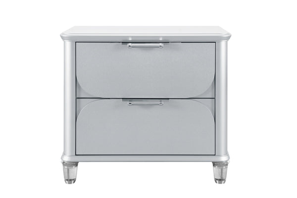 English Elm LAURA Silver Nightstand with Spacious Drawers, Textured Fronts & Acrylic Legs for Modern Bedrooms B201P294746