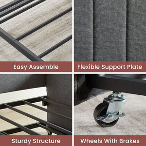 English Elm Daybed, Grey Metal Framed Sofa Bed with Twin Trundle, Durable Iron Frame, 6"-8" Mattress Fit, 78.4" W1162P214581