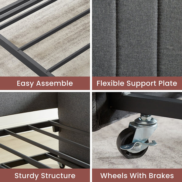 English Elm Daybed, Grey Metal Framed Sofa Bed with Twin Trundle, Durable Iron Frame, 6"-8" Mattress Fit, 78.4" W1162P214581