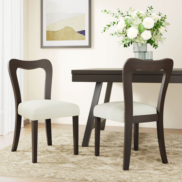 English Elm Christopher Knight Home® - Dining Chair Modern Set of 2 with Rounded Back and Upholstered Seat on Durable Rubberwood Frame Beige,Dark Brown N771P254007O