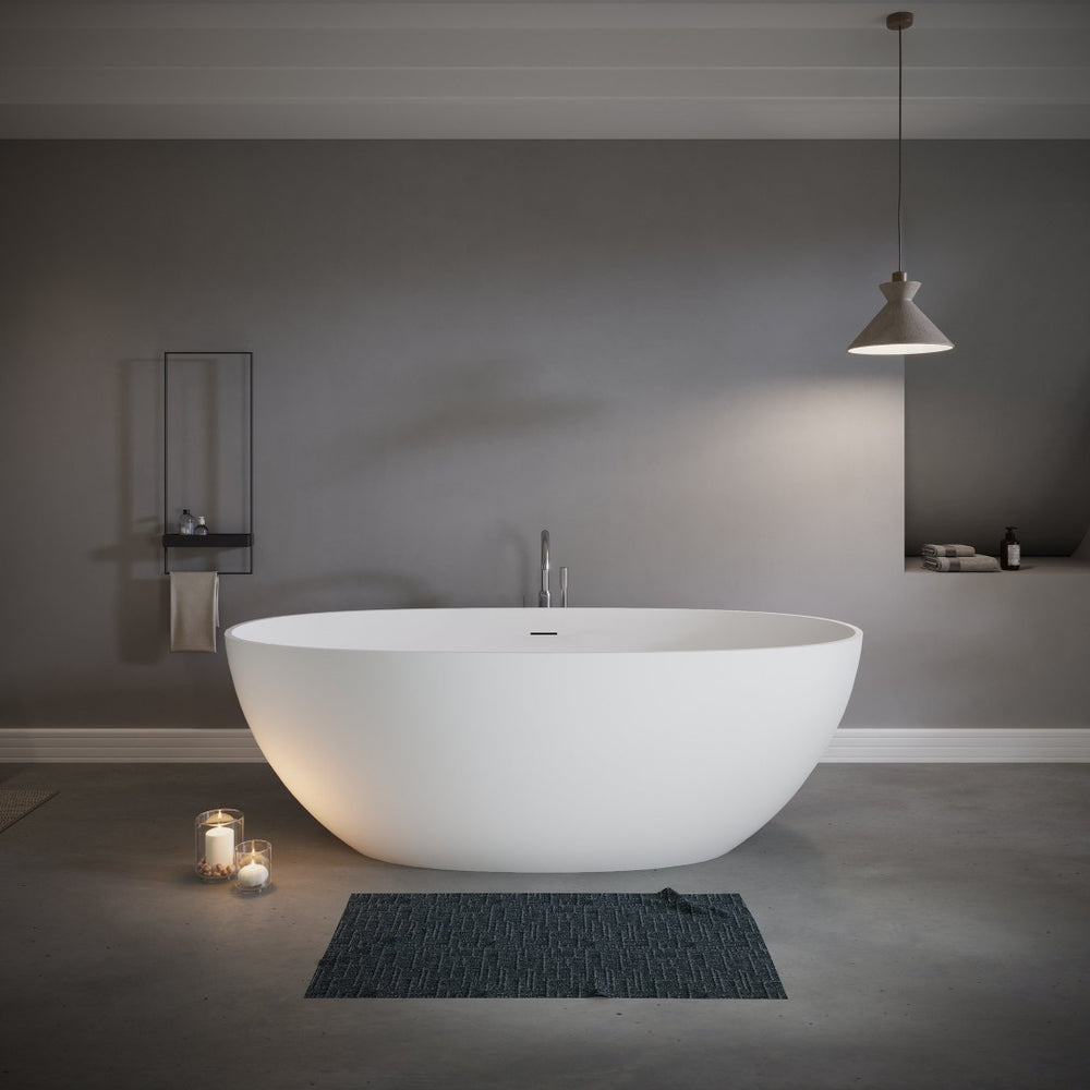 English Elm 65" Stone Resin Freestanding Soaking Tub Matte Sculptural Spa Bath Luxury W1920P410094
