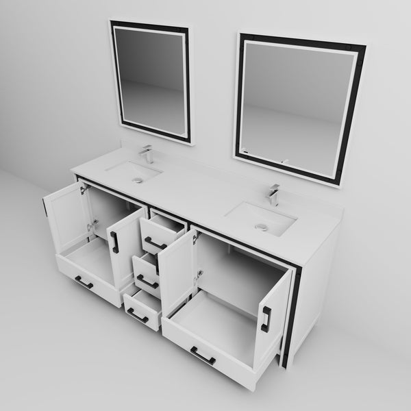 English Elm White Double Bath Vanity 80" W x 22" D with Cultured Marble Scratch‑Resistant Top, Faucet & Mirrors B2731S01144
