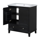 English Elm 30" Bathroom Vanity With Sink Combo, Multi-Functional Bathroom Cabinet With Doors and Drawer, Solid Frame and Mdf Board, Black