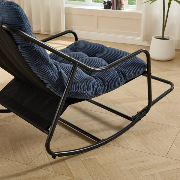 English Elm Outdoor Steel Frame Rocking Chair with Corduroy Cushion for Patio or Reading Nook W640P443544