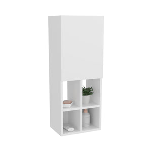 English Elm Wall-Mounted Bathroom Cabinet White with Soft-Close Door & 4 Open Shelves, Space-Saving 31.5"H B128P301383
