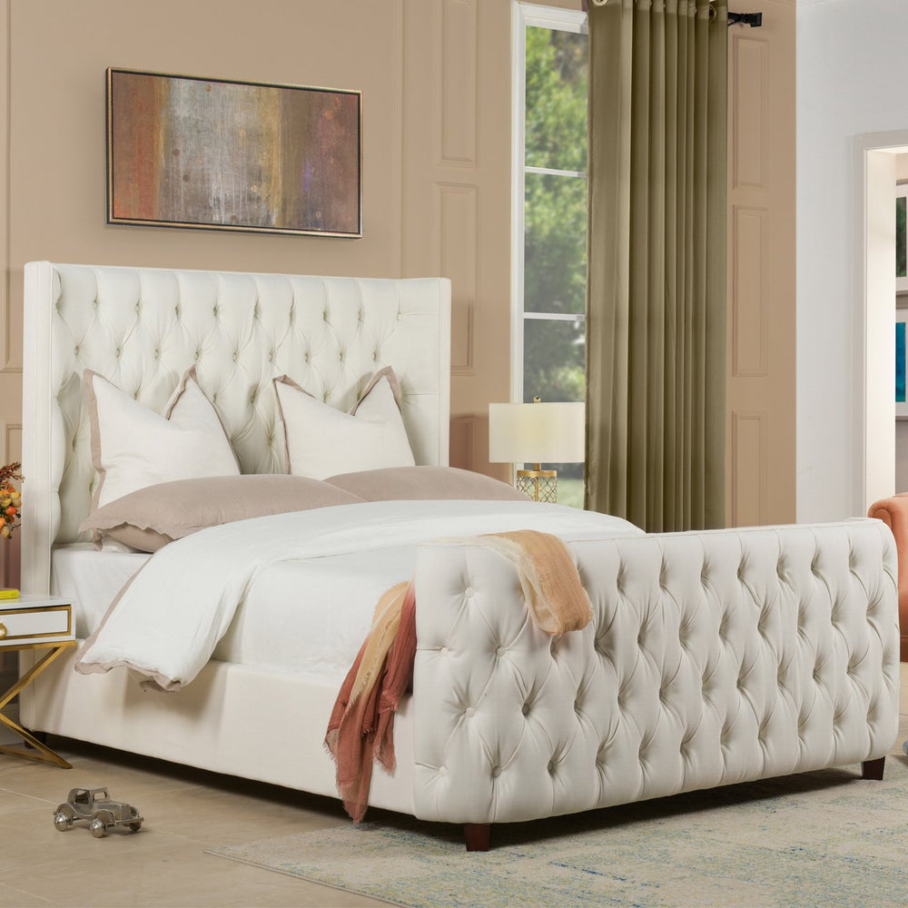 English Elm Jennifer Taylor Home - Brooklyn Elegant Tufted Bed Set In Antique White - Wingback Design For Luxurious Bedroom Retreat B2719P238196