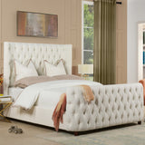 English Elm Brooklyn Queen Tufted Panel Bed Headboard and Footboard Set, Antique White Polyester