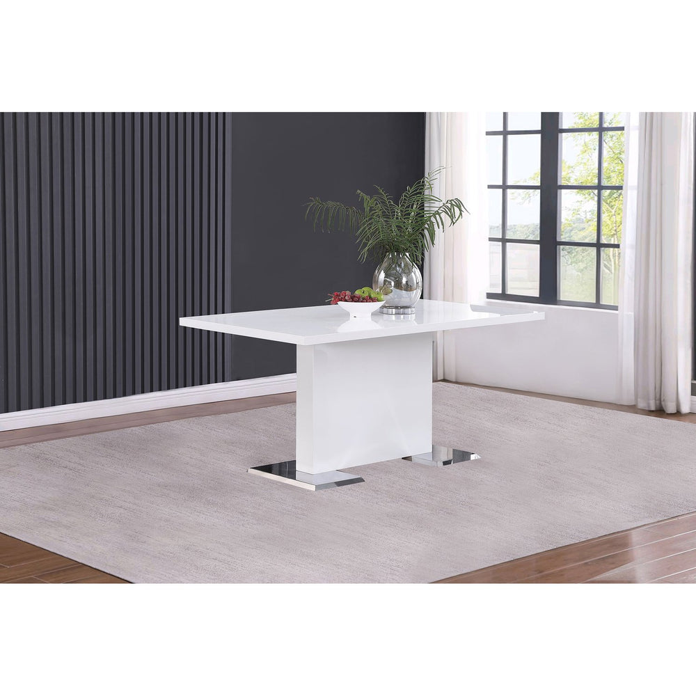 English Elm Varela High Gloss White Dining Table with Chrome Feet — Sleek Modern Wood Design for Contemporary Homes B062S00830
