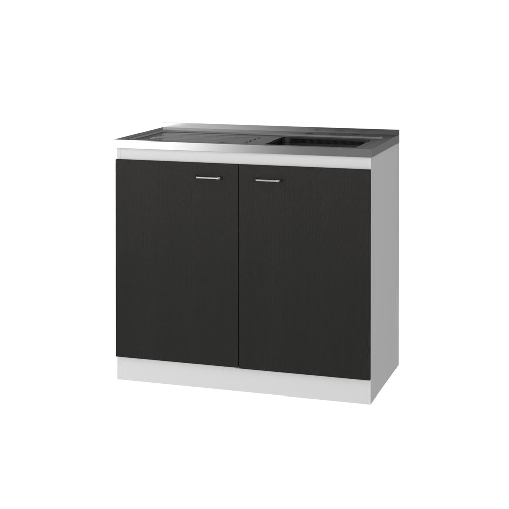 English Elm Oklahoma Utility Sink Cabinet with Integrated Stainless Steel Countertop, Double Door Storage Vanity B128S00033