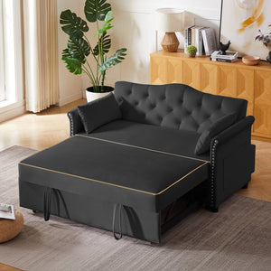 English Elm Black Velvet Sleeper Sofa Bed Convertible Velvet Futon with Foam Seat, Solid Wood Frame, Compact Design W588P246470