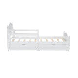 English Elm Twin Size Wood Platform Bed With Guardrails On Both Sides and Two Storage Drawers ,White