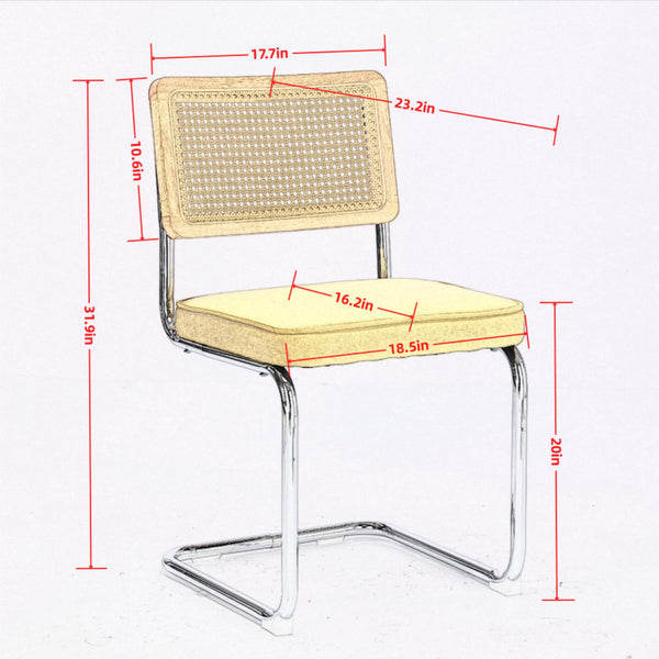English Elm Mid Velvet Mid Century Dining Chair with Rattan Back, Solid Wood Frame, Plush Velvet, 360lb Capacity Gold W1143P168323
