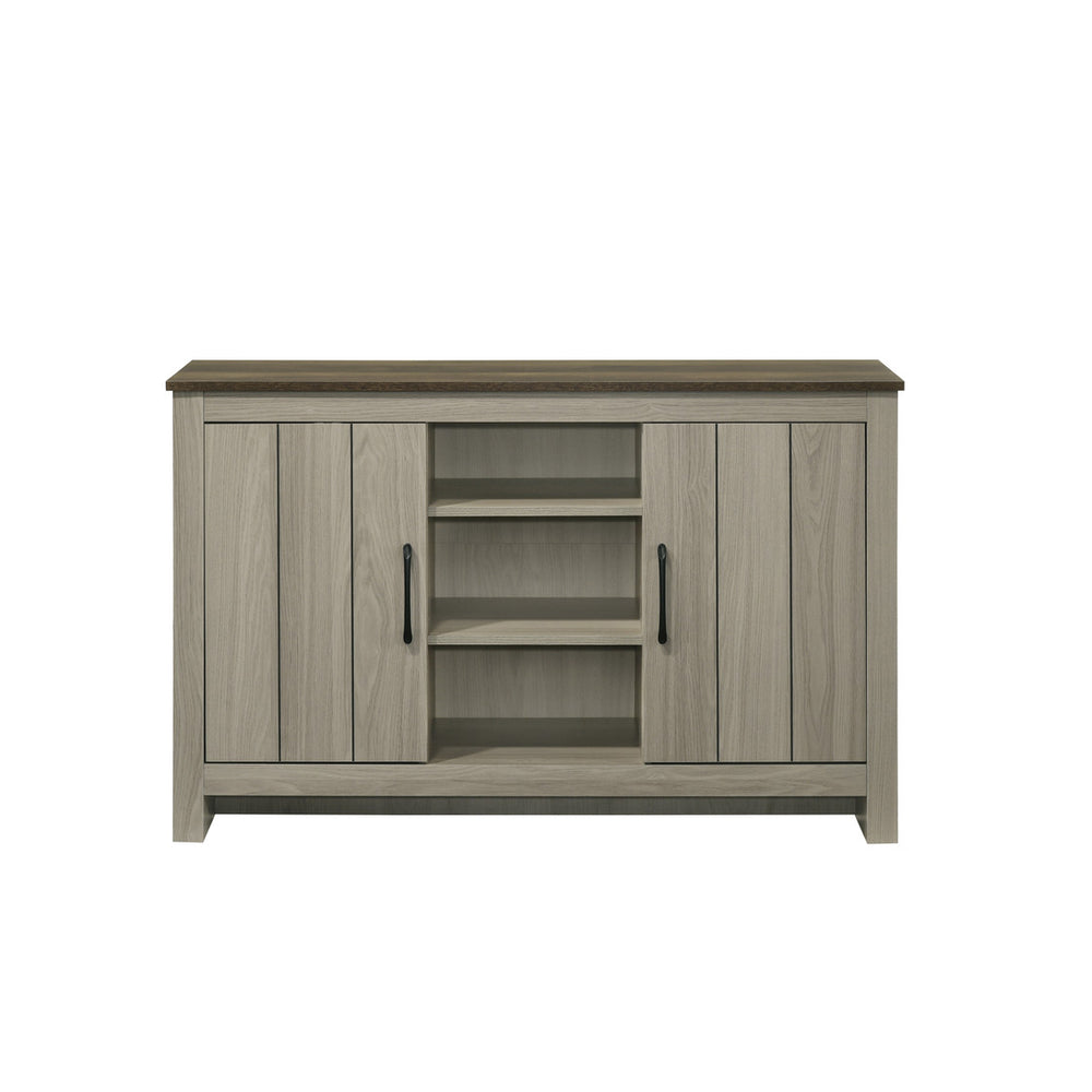 English Elm Gray Oak Finish Cabinet with Shelves, Doors, Cable Management Cutout and Contrasting Top for Stylish Storage B016S00056