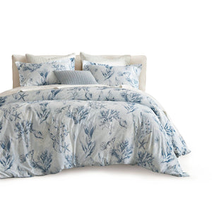 English Elm 3-piece Botanical Cotton Sateen Duvet Set with 300tc Earthy Print and Shell Buttons B035P408293