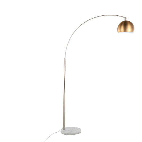 English Elm March Arc Floor Lamp with Marble Base Antique Brass Globe Shade for Modern Living B202S01373