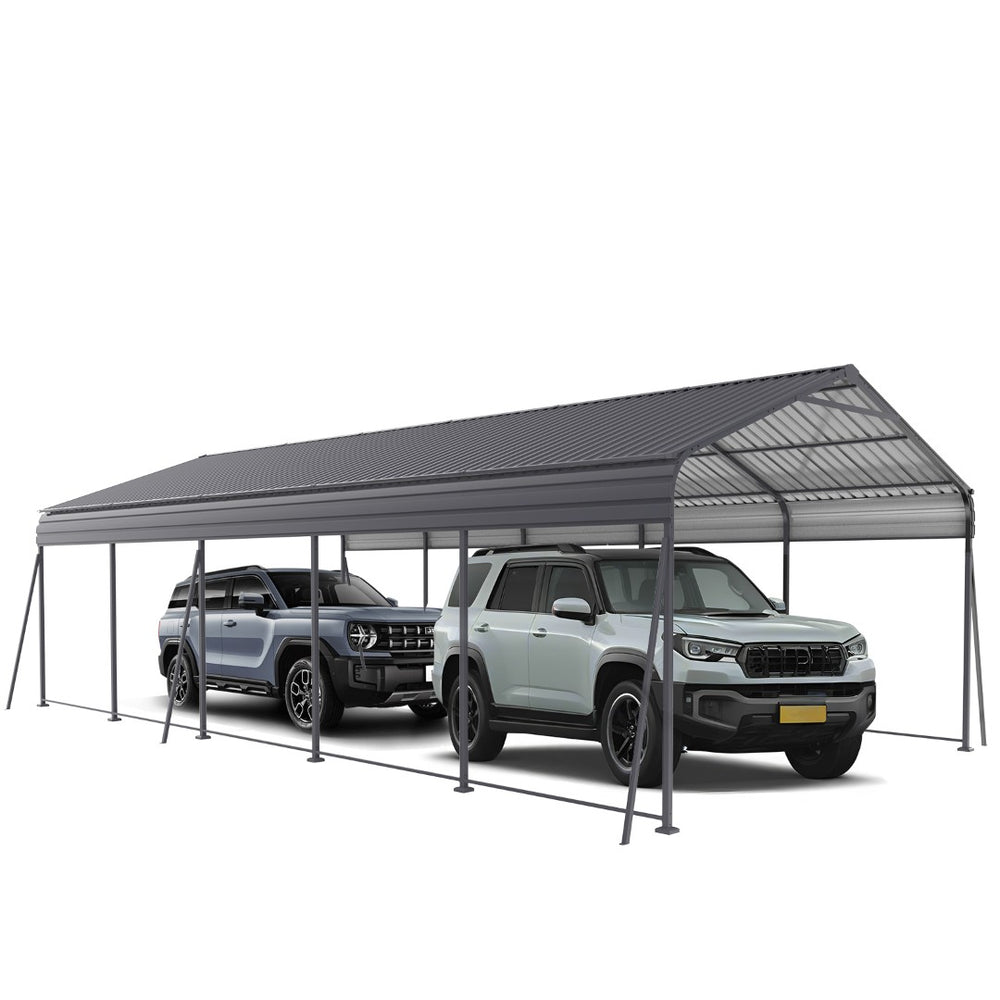 English Elm Metal Carport 13x26 Ft Galvanized Steel Frame Outdoor Vehicle and Boat Shelter W419S00062