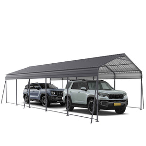 English Elm Metal Carport 13x26 Ft Galvanized Steel Frame Outdoor Vehicle and Boat Shelter W419S00062