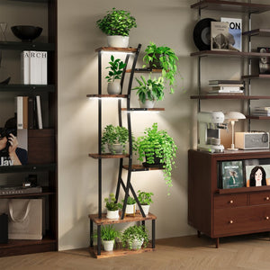 English Elm Plant Stand Indoor With Adjustable Grow Lights - 8-Tier S-Shaped Shelf For Stylish Space Saving Decor T3210P356965-GIGA