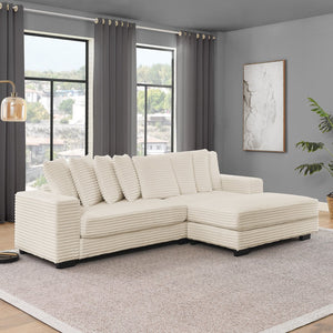 English Elm Corduroy Tufted Sleeper Sectional Sofa – L-Shaped Modular Design With Customizable Footrests In Beige W487S00342