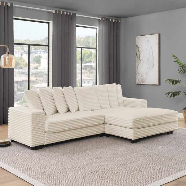 English Elm Corduroy Tufted Sleeper Sectional Sofa – L-Shaped Modular Design With Customizable Footrests In Beige W487S00342