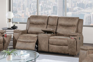 English Elm Modern Reclining Loveseat with Console Cup Holders Faux Leather Plush Seating Auburn B011P469517