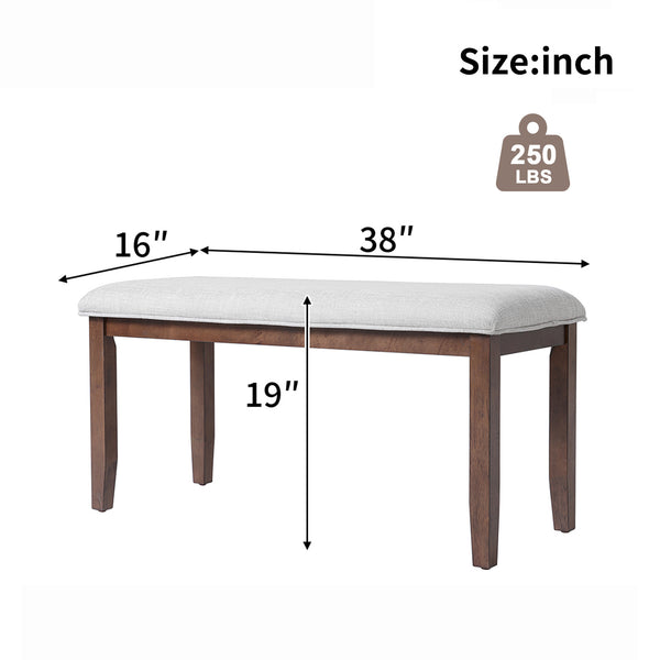 English Elm Upholstered Bench with Padded Seat and Solid Wood Legs, 39.75" Contemporary Entryway and Bedroom Accent Piece Cherry N752P271804C