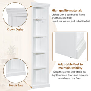 English Elm 83.4"Tall 5 Tier Corner Bookcase, Modern White Triangle Shelf Unit with Adjustable Shelves, Solid Wood Frame, Space-Saving Display for Living Room N751P191709K