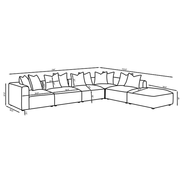 English Elm Amherst Grey 6-Piece Modular Sectional Sofa with Plush Cushions, Ottoman & Black Wood Feet, 154" B062S01219