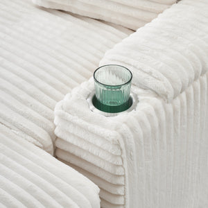 English Elm White Corduroy Single Sofa with Built-In Arm Storage, Ottoman Storage, Removable Covers, 57" W1658S00138