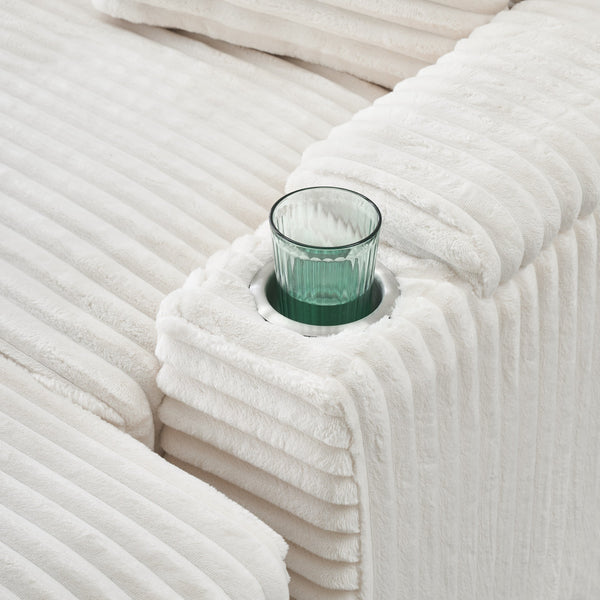 English Elm White Corduroy Single Sofa with Built-In Arm Storage, Ottoman Storage, Removable Covers, 57" W1658S00138