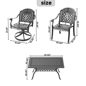 English Elm 7-Piece All-Weather Cast Aluminum Dining Set With Swivel Chairs, Cushions & Easy Assembly For Patios W1710S00374