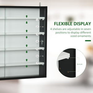 English Elm HOMCOM 5-Tier Glass Display Cabinet Wall-Mounted with 2 Doors, Adjustable Shelves for Collectibles W2225P229766