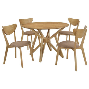 English Elm Barlow Round Dining Set Seats Four with Sculptural Walnut Table and Upholstered Chairs B062S01789