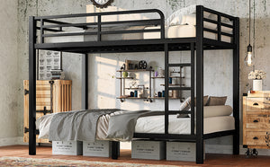 English Elm Metal Twin Over Twin Bunk Bed – Heavy-Duty Steel, Space-Saving Design, No Box Spring Needed, Black Finish W1580P372862