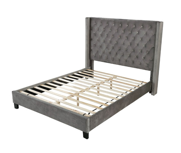 English Elm Elegant Queen Wingback Bed Tufted Upholstered Frame in Soft Flannelette Fabric Gray B2741S00846