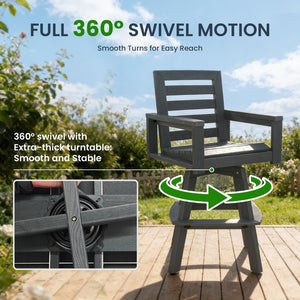 English Elm Outdoor Hdpe Ladderback Swivel Barstool Wood Grain Finish for Poolside Porch Deck Slate Grey W1886P440641