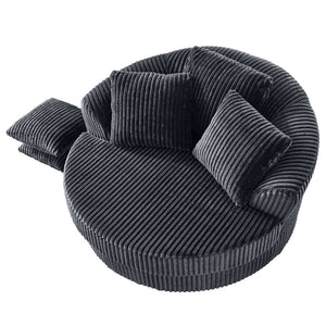 English Elm 360° 360 Swivel Round Lounge Chair Corduroy Upholstered Sculptural Seat with Removable Pillows Gray W3705S00039