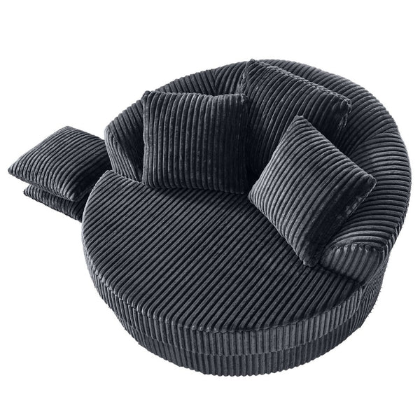 English Elm 360° 360 Swivel Round Lounge Chair Corduroy Upholstered Sculptural Seat with Removable Pillows Gray W3705S00039