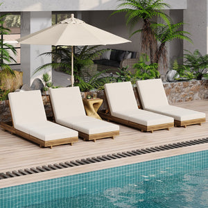 English Elm Christopher Knight Home® - Lounge Chaise Set - Elegant Acacia Wood With Cream Triple-Fold Cushion, Adjustable Backrest & Versatile Options N770P281696T_N770P208317C
