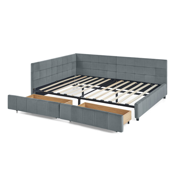 English Elm Full Size Velvet Upholstered Tufted Sofa Bed Frame With Storage, Grey Loveseat & Comfortable Seating W487S00308