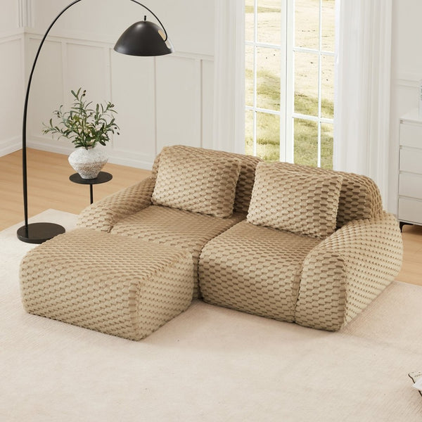 English Elm 82" Modular L-shaped Sectional Sofa Flannelette Upholstered with Movable Ottoman Living Room Light Camel W714S01510