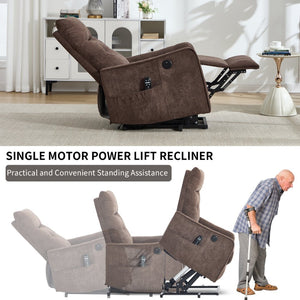 English Elm Beige Chenille Power Lift Recliner with Massage Heat and Usb for Senior Comfort Brown W1803P369080