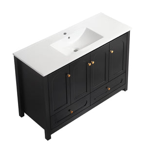 English Elm A Matte Black 48 Inch Bathroom Vanity with Soft Close Doors and Drawer Storage W3133P326085