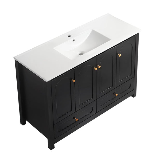 English Elm A Matte Black 48 Inch Bathroom Vanity with Soft Close Doors and Drawer Storage W3133P326085