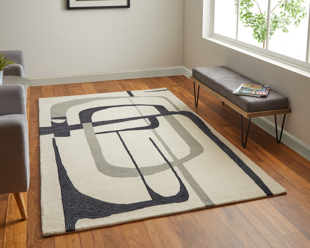 Feizy Rugs Mgr8905f Maguire Hand-tufted Wool Area Rug With Geometric Patterns - Modern, Stain-resistant, Pet-friendly Design Ivory,Gray,Black Wool,Nylon Mgr8905fivyblkc50