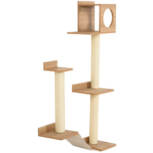 English Elm Pawhut Wall Mounted Pine Cat Tower with Sisal Posts Condo and Climbing Platforms W2225P217049