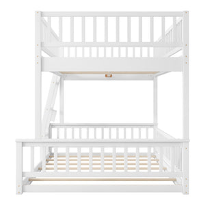 English Elm Full Xl Over Queen Bunk Bed Pine Frame with Guardrails Ladder and Slat Support White GX000450AAK
