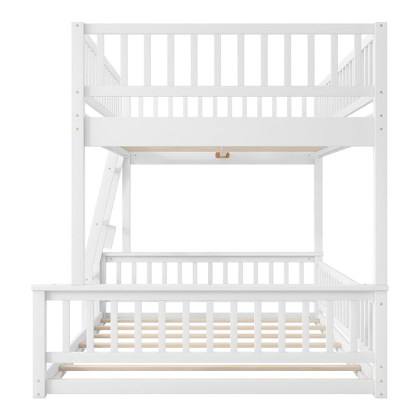 English Elm Full Xl Over Queen Bunk Bed Pine Frame with Guardrails Ladder and Slat Support White GX000450AAK