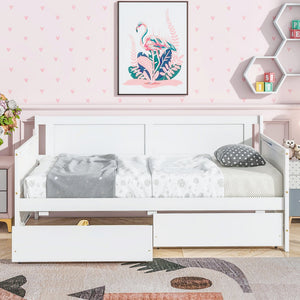 English Elm Twin Pine Wood Daybed with Two Hidden Storage Drawers, Space-Saving Twin Sofa Bed with Clean Silhouette White W504P149045